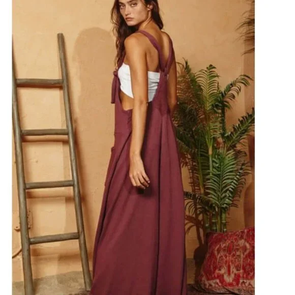 FRENCH TERRY SLOUCHY OVERALL JUMPSUIT in Wine Color - Picture 3 of 6